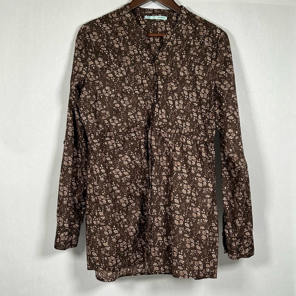 Maurices Chocolate Brown Floral Long Sleeve Button Down Top